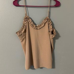 Beige ruffle detail tank